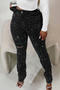 casual plus size slight stretch slim fit hole rhinestone decor jeans_Black