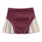 casual non-stretch contrast color pu high-waist pleated mini skirt_Black_Rose Red