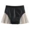 casual non-stretch contrast color pu high-waist pleated mini skirt_Black