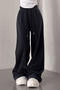 casual non-stretch solid color corduroy fabric high-waist wide-leg pants_Black