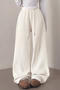 casual non-stretch solid color corduroy fabric high-waist wide-leg pants_Black_White
