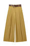 casual non-stretch solid color with belt loose pants_Black_Yellow