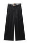 casual non-stretch solid color with belt loose pants_Black