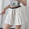 casual stretch contrast color drawstring pleated mini skirt(size run small)_Black_White