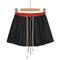 casual stretch contrast color drawstring pleated mini skirt(size run small)_Black