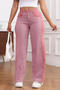 casual plus size slight stretch contrast color mid waist straight-leg jeans_Pink