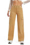 casual plus size slight stretch 4 colors solid color high waist straight jeans_White_Dark Green_Khaki