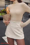 stylish non-stretch suede solid colour zip-up all-match mini skirt_Beige