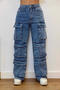 stylish plus-size slight stretch 4-colors rhinestone decor cargo  jeans_Black_Gray_Blue