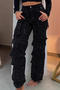 stylish plus-size slight stretch 4-colors rhinestone decor cargo  jeans_Black