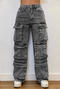 stylish plus-size slight stretch 4-colors rhinestone decor cargo  jeans_Black_Gray