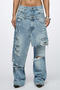 stylish plus size slight stretch splicing hole design mid waist jeans_Black_Sky Blue