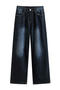 casual non-stretch denim high-waist warm jeans(size run small)_Black_Dark Blue