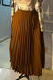 casual plus size non-stretch solid color pleated high waist maxi skirt_Light Green_Green_Brown