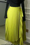 casual plus size non-stretch solid color pleated high waist maxi skirt_Light Green_Green