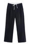 casual non-stretch contrast color drawstring pants_Black_Gray_Dark Blue