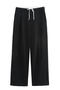 casual non-stretch contrast color drawstring pants_Black