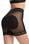 plus size lace stitching mesh see through sexy breathable shaping shorts (with sponge mats)_Black