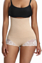 sexy lace plus-size high waisted body shaping boxer panty_Black_Beige