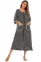 summer three-quarter sleeves zip-up pocket stripe batch printing stretch loose babydoll casual plus-size homewear_Black
