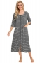 summer three-quarter sleeves zip-up pocket stripe batch printing stretch loose babydoll casual plus-size homewear_Black_White_Red_Dark Blue_Gray_Dark Gray