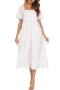 new solid color lace decorate ruffle stretch princess dress plus-size nightdress homewear_White