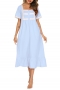 new solid color lace decorate ruffle stretch princess dress plus-size nightdress homewear_White_Sky Blue