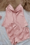 summer new 4 colors satin sling simple shorts set sleepwear(with hair tie)_Black_Dark Blue_Pink