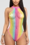 sexy lingerie new three colors striped see through mesh high stretch sexy teddy collection (without nipple stickers)_Black_White_Multicolor