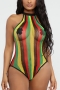 sexy lingerie new three colors striped see through mesh high stretch sexy teddy collection (without nipple stickers)_Black