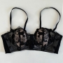 three colors detachable shoulder straps lace push up bra_Black
