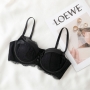 four colors non-removable shoulder strap lace push up breathable bra_Black