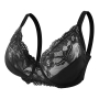six colors plus size non-removable shoulder strap lace breathable push up bra_Black