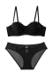 new 3 colors mesh bow embroidery bunny ears shape pads bra sets(with underwire)_Black