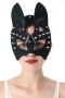 one pc new 5 colors allure leather party masquerade rivet sexy cat and rabbit ears mask (length:22cm)_Black