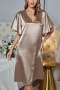 summer new  four colors solid color v-neck non-stretch satin loose sleepwear_Sky Blue_Khaki