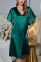 summer new  four colors solid color v-neck non-stretch satin loose sleepwear_Sky Blue_Khaki _Silver_Green