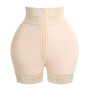 s-3xl new plus-size lace trim breasted high waist zip-up body shaper shorts_Black_Beige
