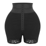 s-3xl new plus-size lace trim breasted high waist zip-up body shaper shorts_Black