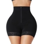 xs-6xl new plus-size lace trim zip-up waist-in high elastic shapewear pants(no pad)_Black