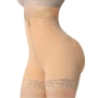 xs-6xl new plus-size lace trim zip-up waist-in high elastic shapewear pants(no pad)_Black_Beige