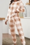 winter three colors flannel lattice inelastic two piece set pajamas_Red_Brown_Khaki