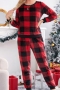 winter three colors flannel lattice inelastic two piece set pajamas_Red