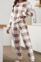 winter three colors flannel lattice inelastic two piece set pajamas_Red_Brown