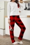 winter four colors flannel warm inelastic lattice two piece set pajamas_Black_Red