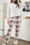 winter four colors flannel warm inelastic lattice two piece set pajamas_Black_Red_Orange_Khaki