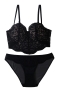 sexy lingerie new 3 colors lace mesh half cup thin bra set(with underwire)_Black