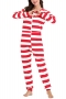 plus size christmas stripe micro elastic zip-up jumpsuit loungewear_Red