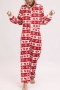 plus size elk printing flannel stretch hooded jumpsuit loungewear_Black_Red