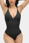 s-4xl plus-size sling stretch button bodysuit shapewear_Black